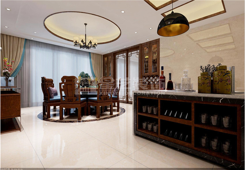 盛天東郡290平新中式餐廳裝修設計效果圖