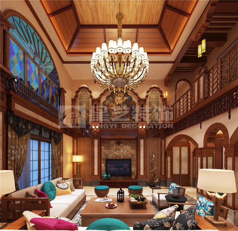 鳳景灣350平東南亞客廳裝修設(shè)計效果圖