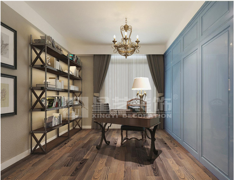 山水方園150平美式鄉(xiāng)村書(shū)房裝修設(shè)計(jì)效果圖