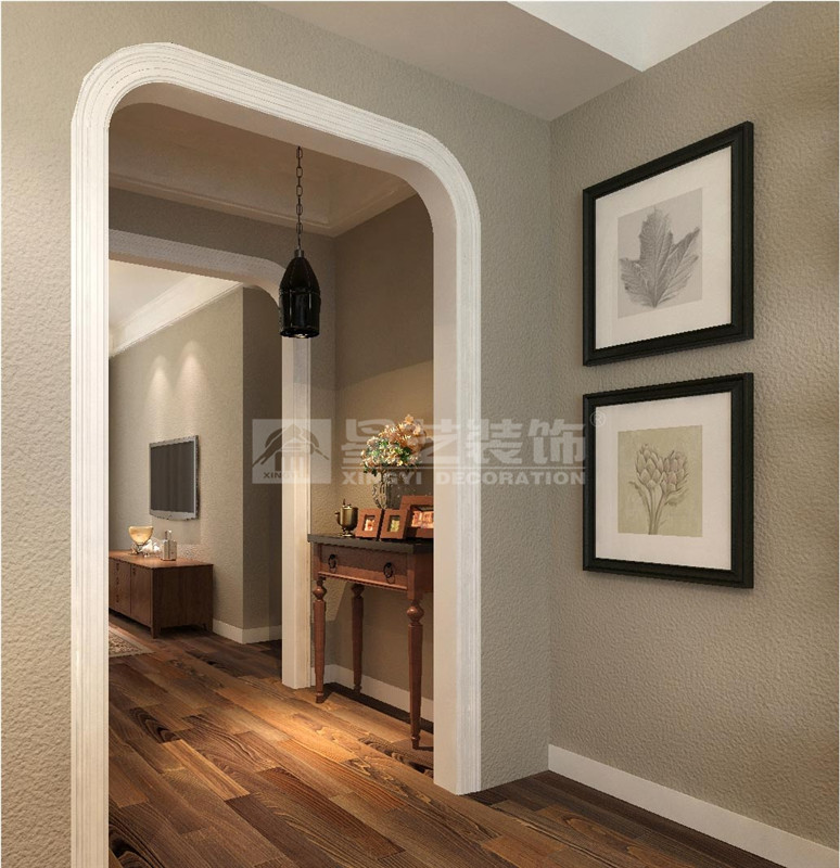 山水方園150平美式鄉(xiāng)村過(guò)道裝修設(shè)計(jì)效果圖