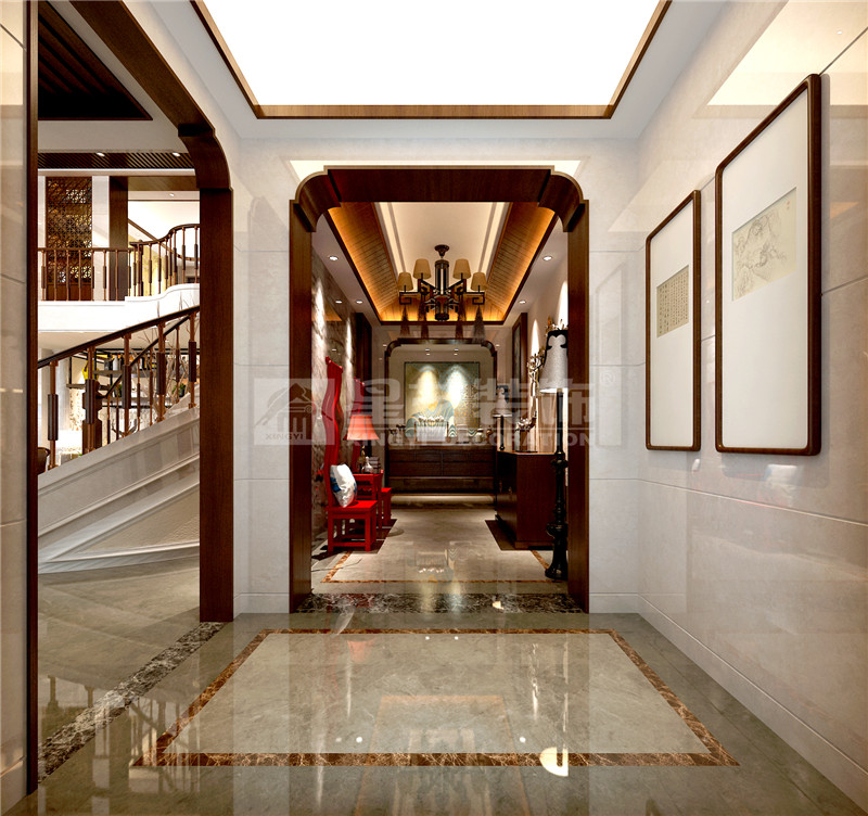 港龍小區(qū)300平新中式玄關(guān)裝修設(shè)計(jì)效果圖