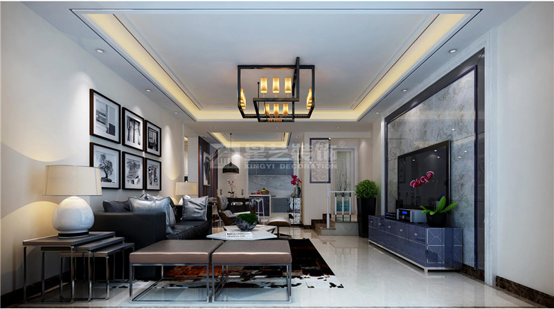 南湖景園140平現(xiàn)代簡(jiǎn)約裝修客廳裝修效果圖