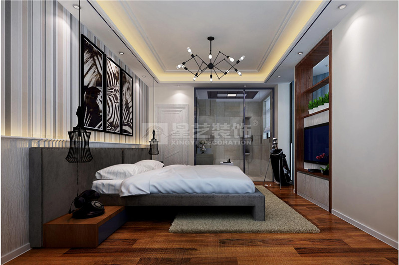 南湖景園140平現(xiàn)代簡(jiǎn)約裝修案例臥室裝修效果圖