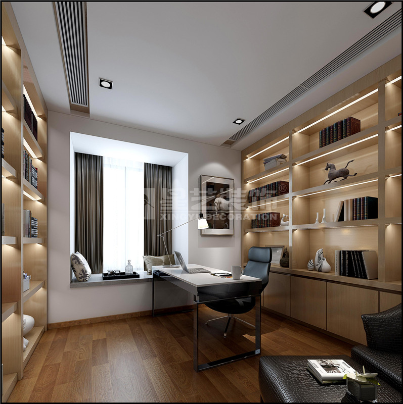 半島半山135平現(xiàn)代簡(jiǎn)約書(shū)房裝修效果圖