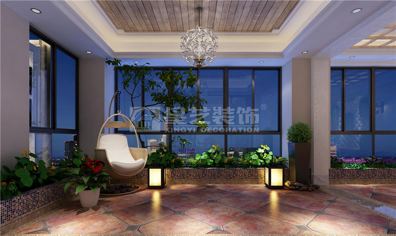 金源一品240平簡歐風(fēng)格陽臺(tái)裝修效果圖