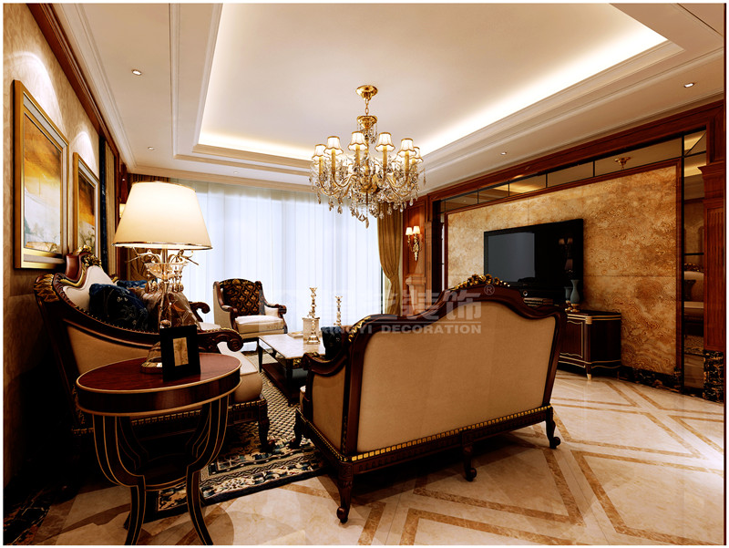 金源一品205平美式風格客廳裝修效果圖