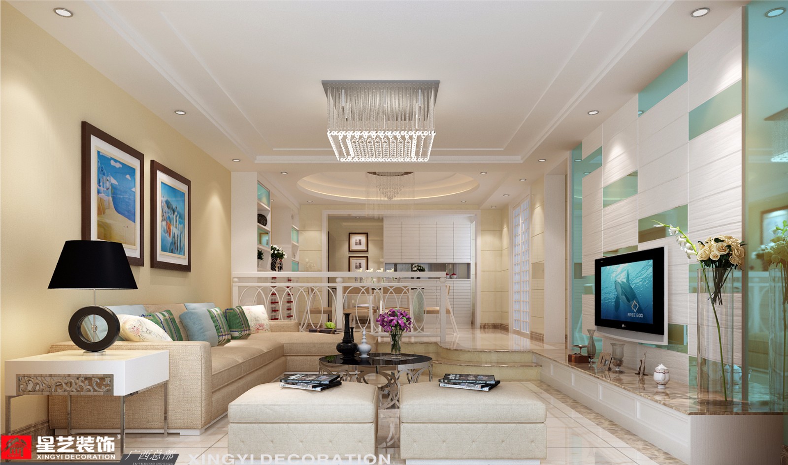 楓林藍岸143平現(xiàn)代風格客廳裝修效果圖