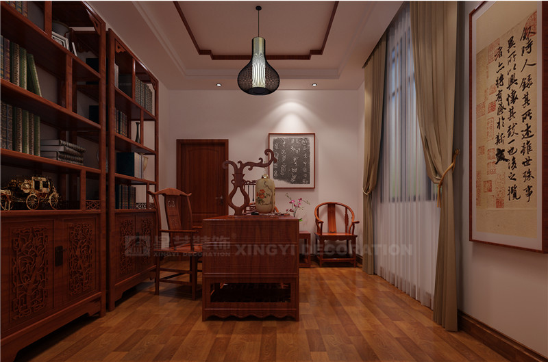 扶綏馬場(chǎng)別墅400平書房裝修效果圖