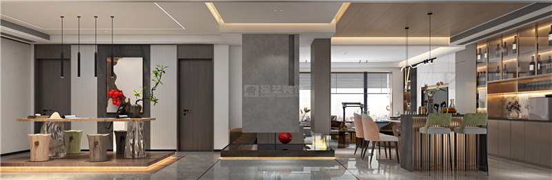 大唐臻觀250平入戶，吧臺裝修效果圖