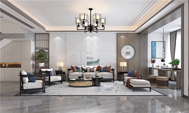 鳳景灣390平復式一樓客廳裝修效果圖