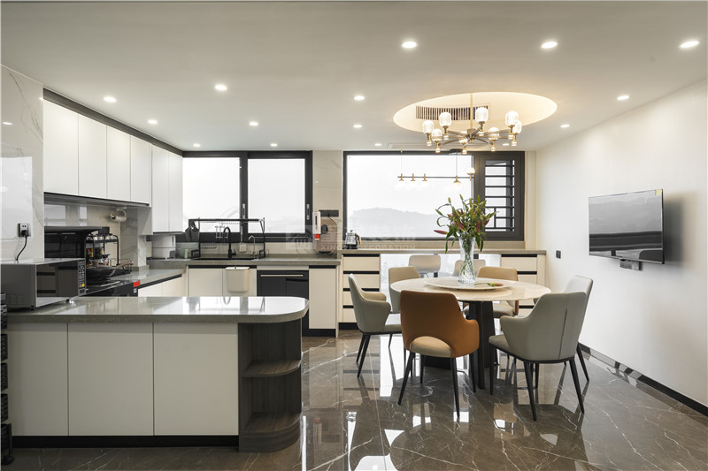 臻澤苑230平廚房，餐廳裝修實(shí)景圖