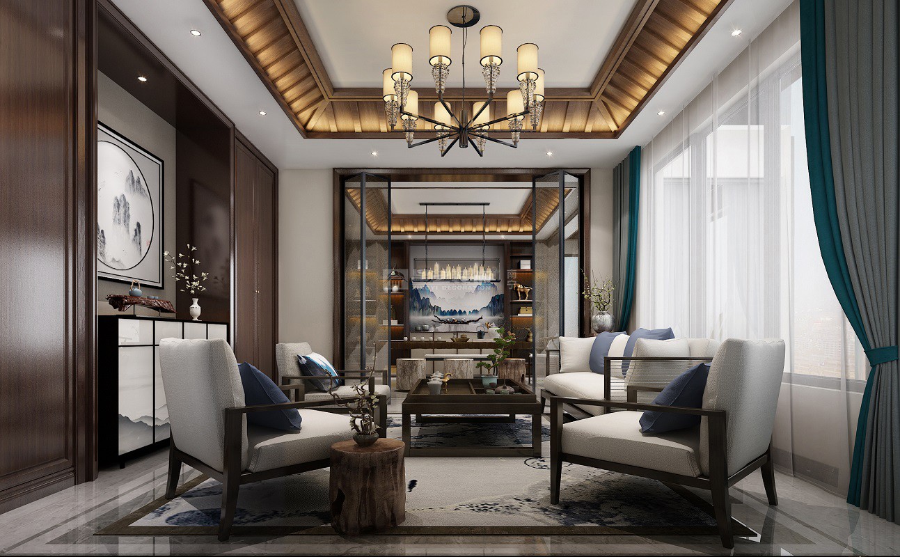 萬達(dá)茂153平新中式休閑區(qū)裝修效果圖