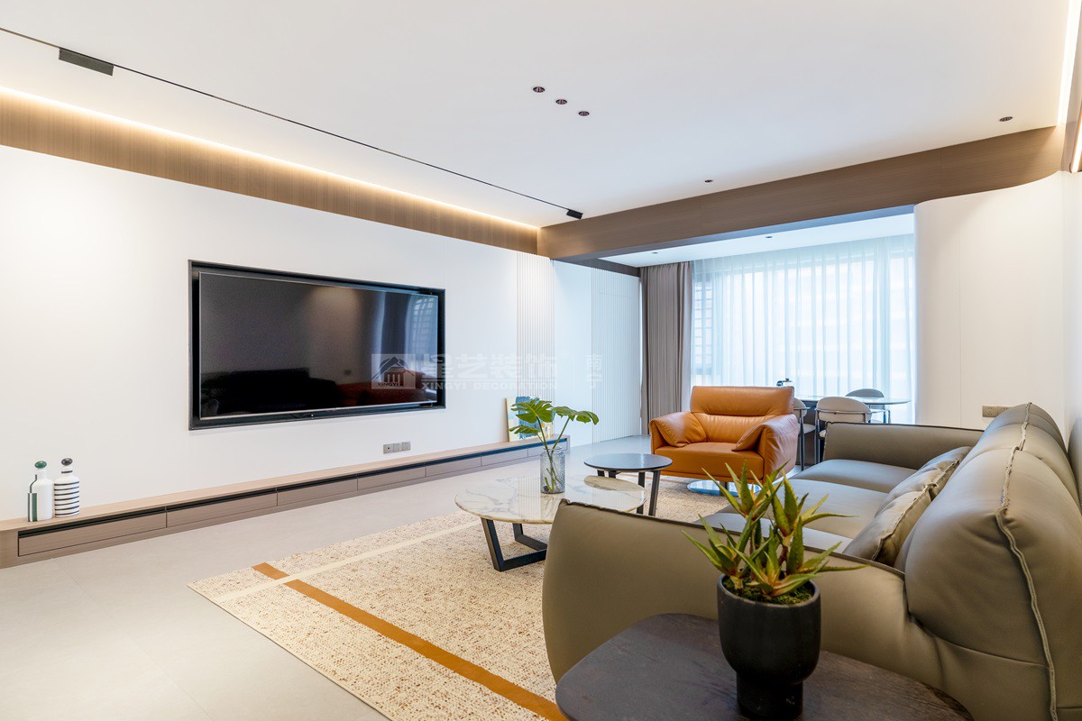 盛邦濱江府200平現代極簡客廳裝修實景