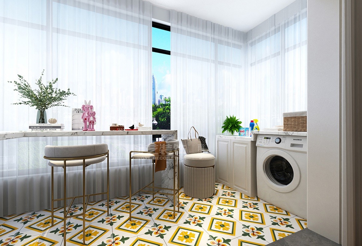 保利冠江墅140平法式復(fù)古陽臺裝修效果圖