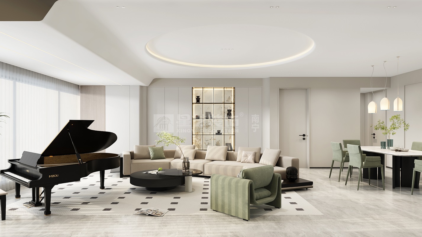 天悅臺(tái)130平現(xiàn)代奶油風(fēng)客廳裝修效果圖