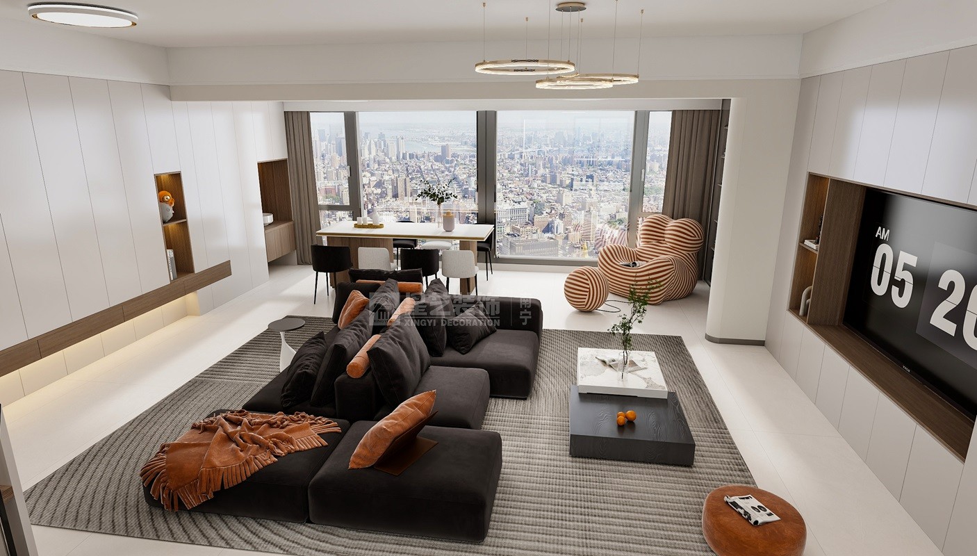 華夏院子137平現(xiàn)代簡約客廳裝修效果圖