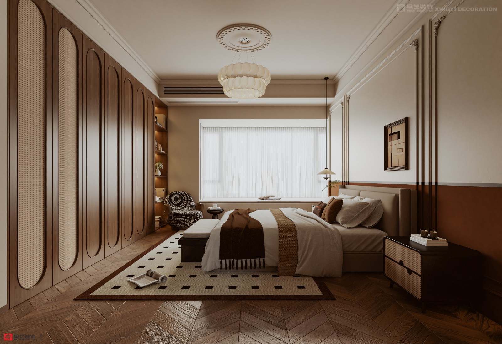 西園潤(rùn)府160平中古風(fēng)臥室裝修效果圖