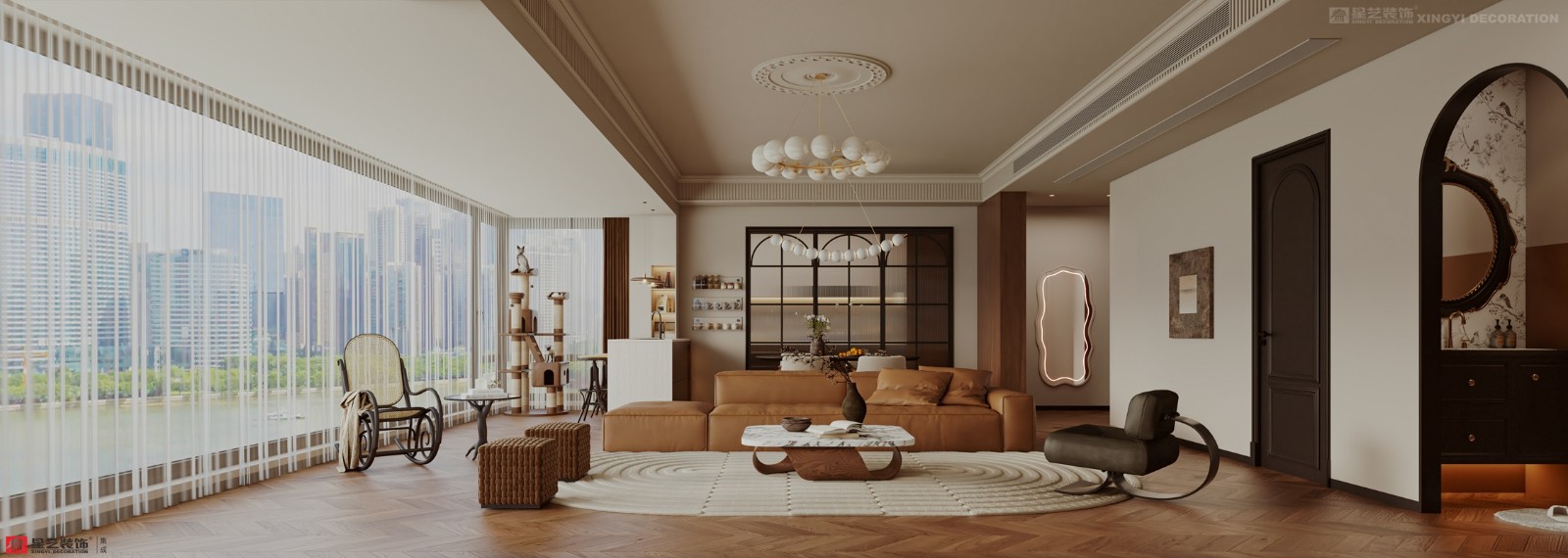 西園潤(rùn)府160平中古風(fēng)客廳裝修效果圖