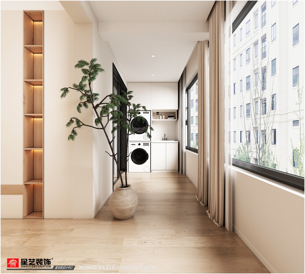 建發(fā)央璽240平奶油風(fēng)二層陽臺(tái)裝修效果