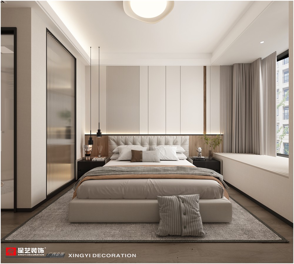 建發(fā)央璽120平現(xiàn)代簡約主臥裝修效果
