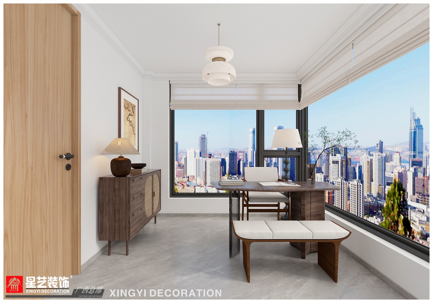 保利領(lǐng)秀府100平現(xiàn)代簡約書房裝修效果圖