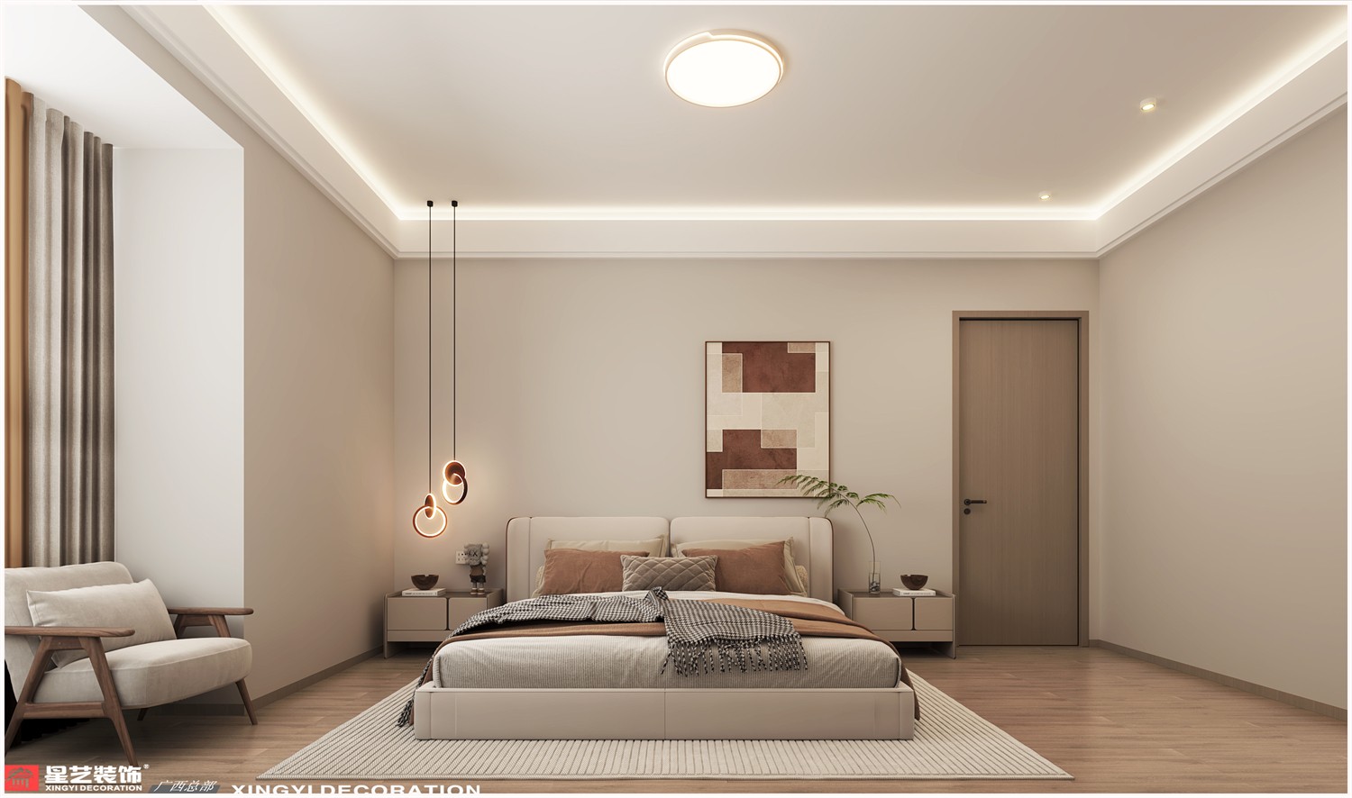 萬達(dá)茂御江國際134平現(xiàn)代 簡約臥室裝修效果圖