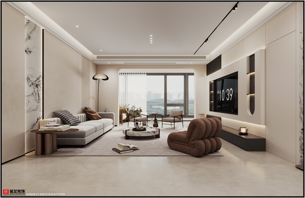 盛邦濱江府228平現(xiàn)代簡(jiǎn)約客廳裝修效果圖