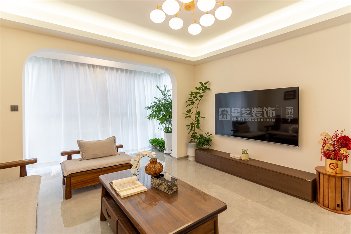 電力勘察院140平中古風客廳裝修完工實景