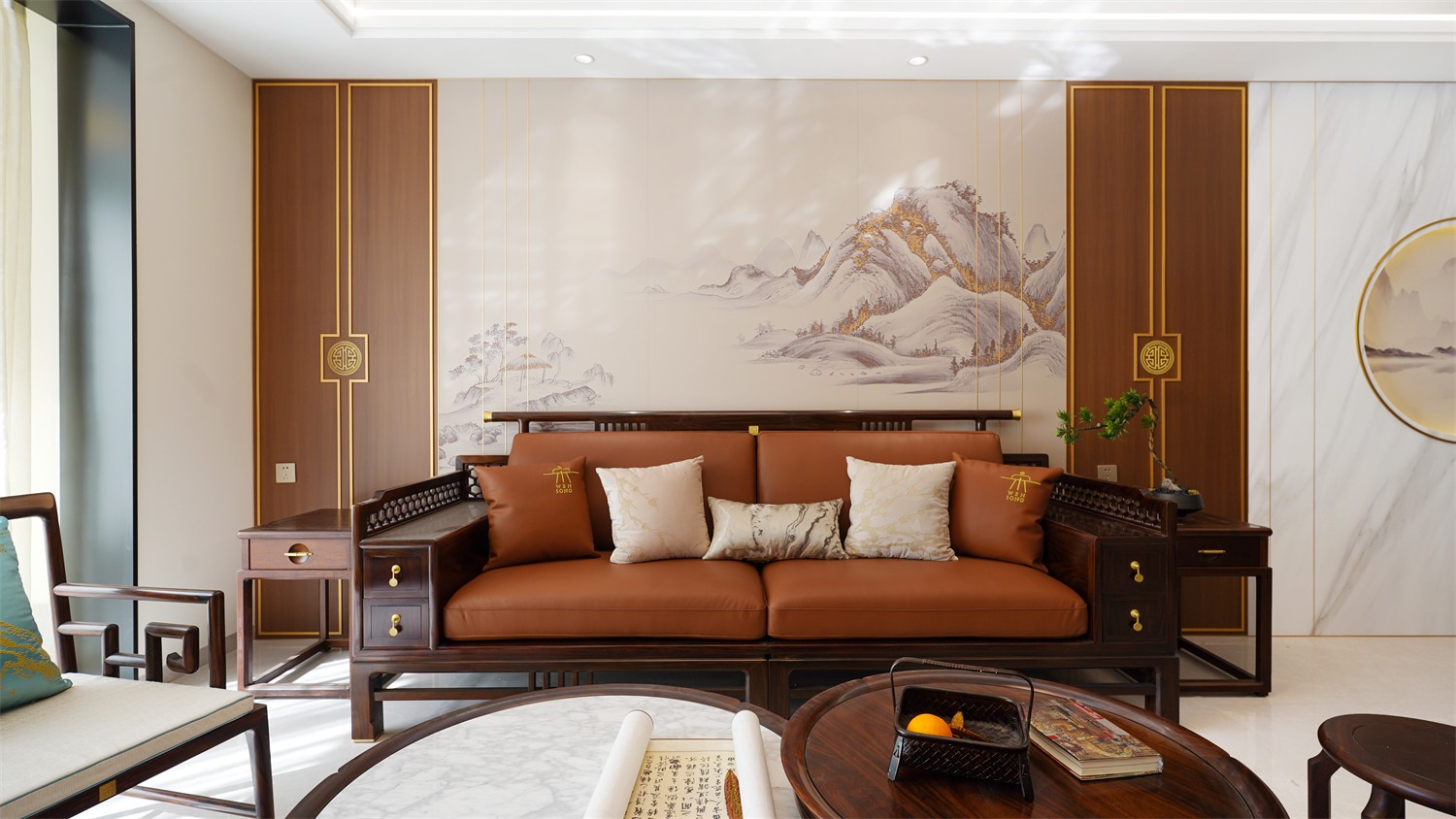 威寧青運村116平新中式客廳裝修完工實景圖