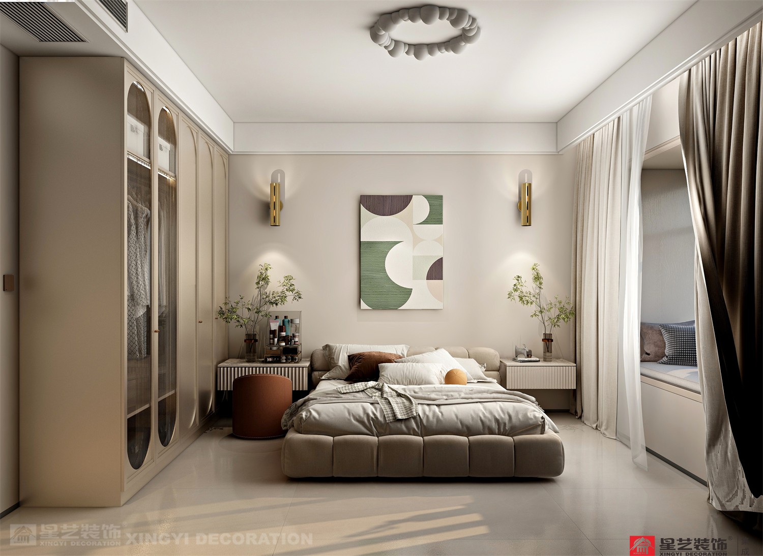 電網(wǎng)小區(qū)130平現(xiàn)代簡(jiǎn)約臥室裝修效果圖