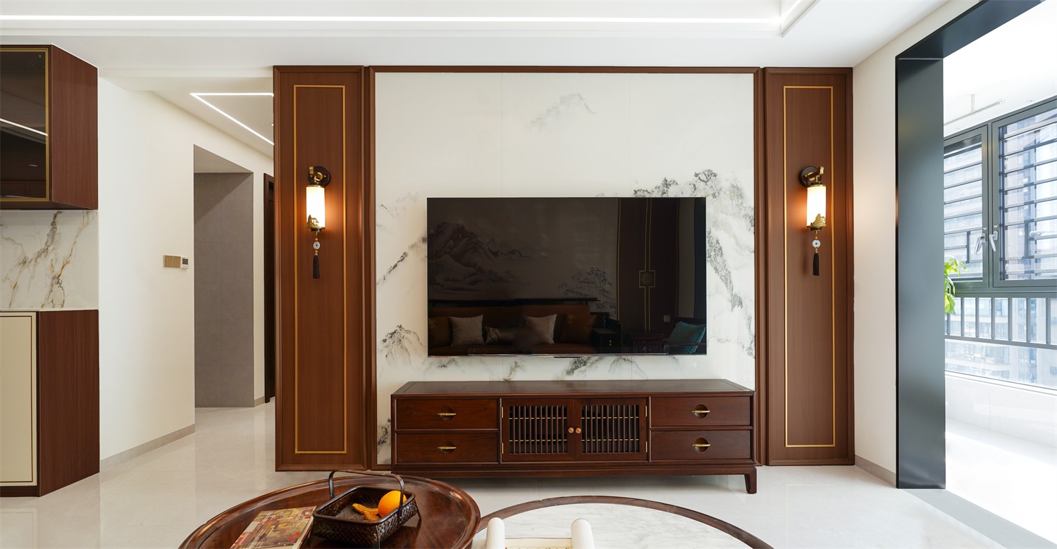 威寧青運村116平新中式客廳裝修完工實景圖