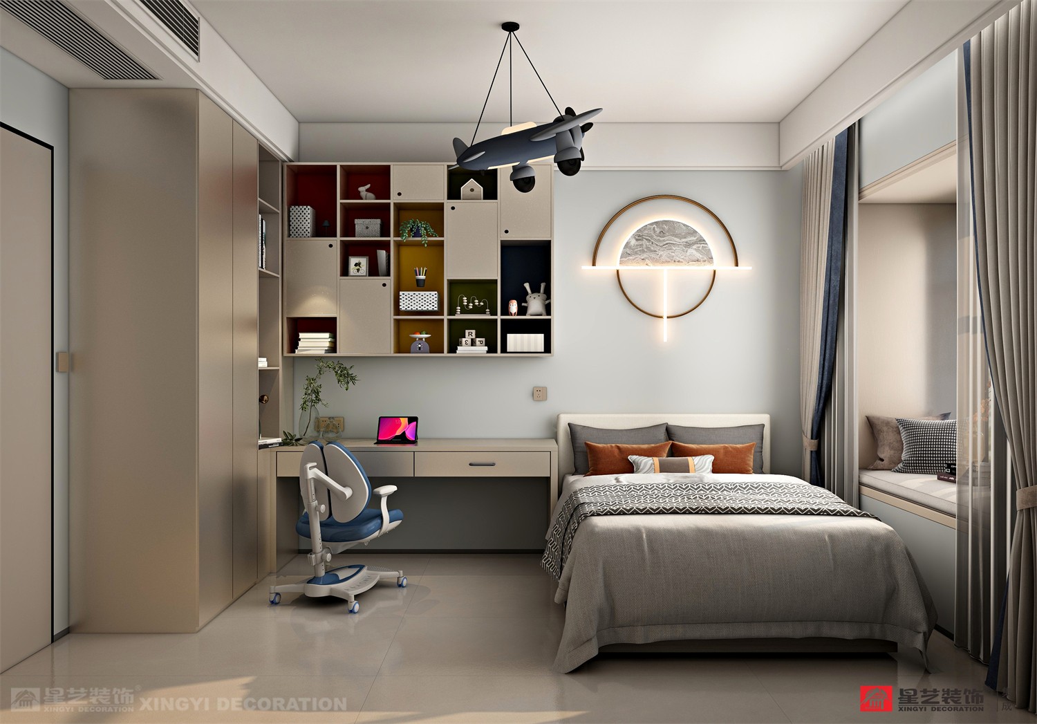 電網(wǎng)小區(qū)130平現(xiàn)代簡(jiǎn)約臥室裝修效果圖