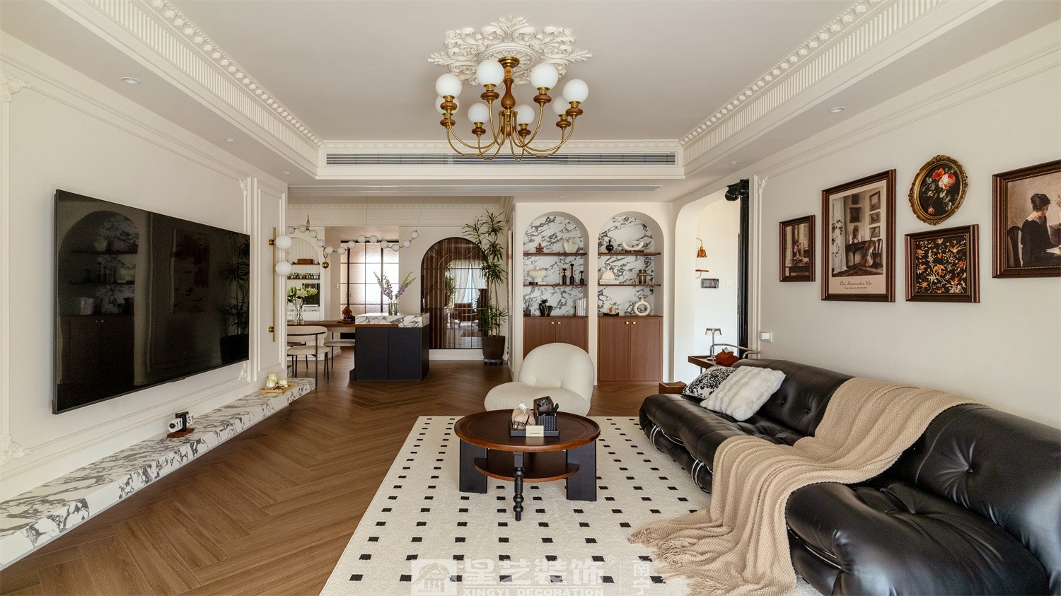 湖畔書院150平法式中古風客廳裝修完工實景圖