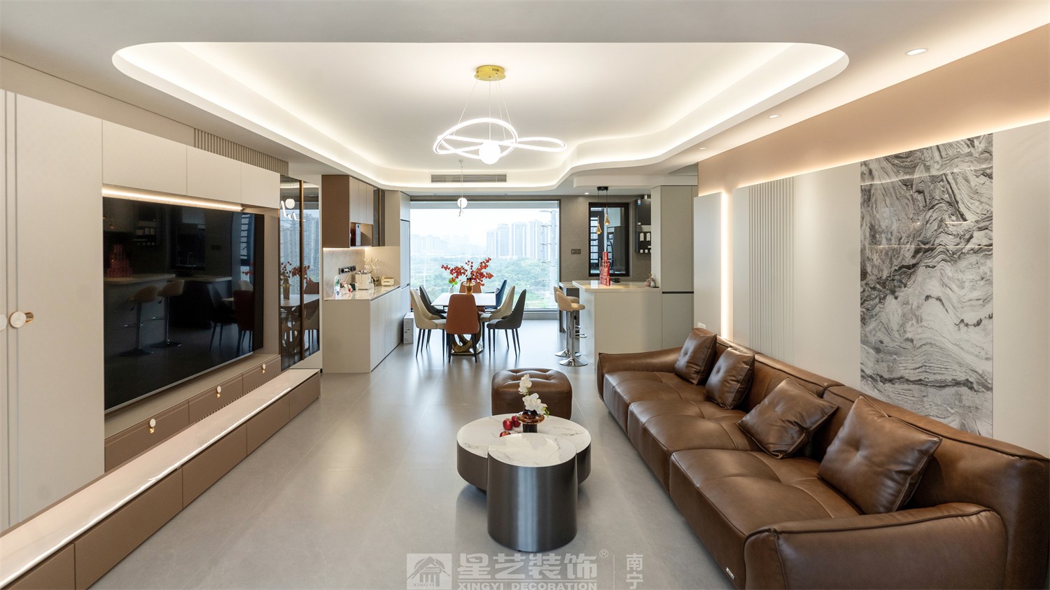 龍光天瀛140平意式輕奢客廳裝修完工實(shí)景圖