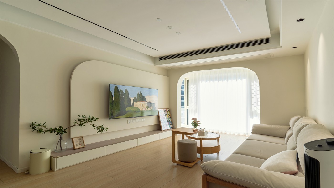 保利領(lǐng)秀廣場75平奶油風(fēng)客廳裝修實景圖