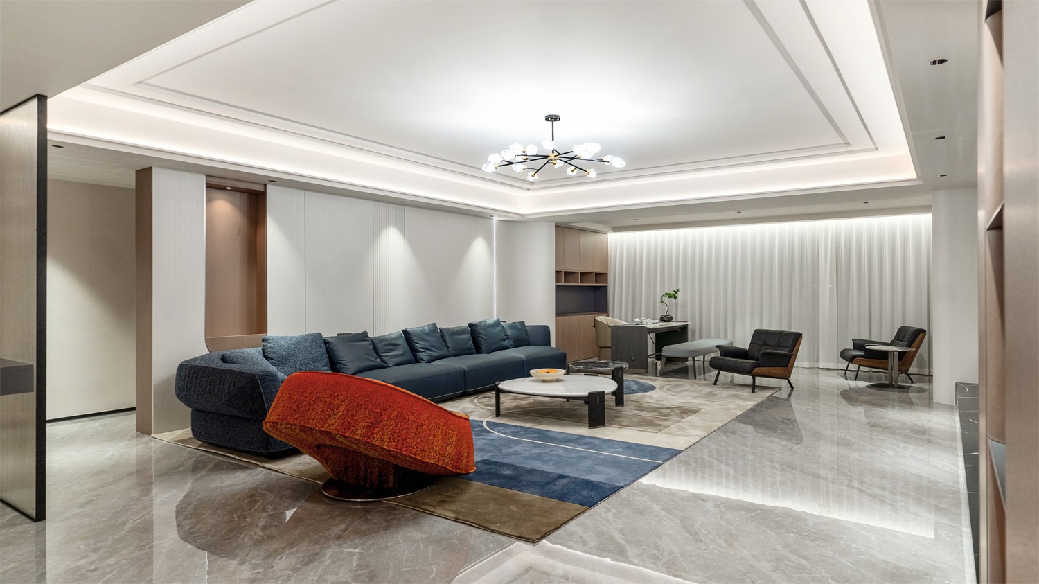 龍光玖瓏湖271平現(xiàn)代風(fēng)格客廳裝修實(shí)景圖